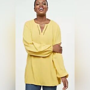 Lane Bryant Ladder Stitch V Neck Stretch Boho Long Sleeve Peasant Tunic Size 26
